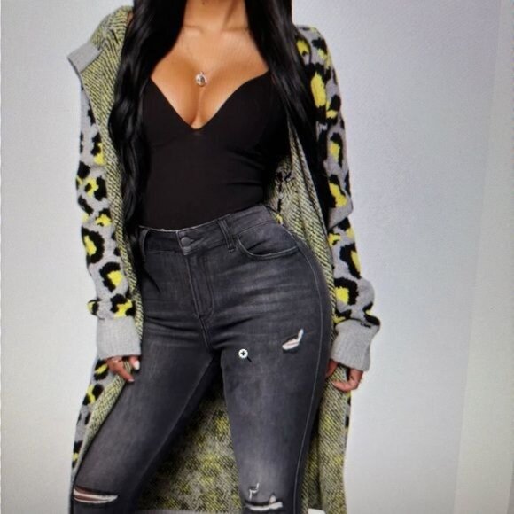 Fashion Nova Sweaters - Fashion Nova Cardigan XL Bold Leopard Open Front Hood Boho Mob Wife Retro Glam